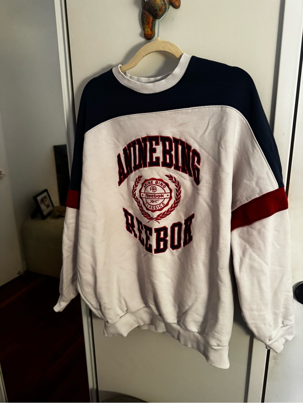 Anine Bing x Reebok White Navy Red Logo Crewneck Sweatshirt - Picture 3 of 8